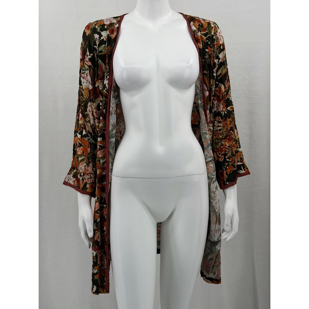 Soft Surroundings Kimono Women Small Orange Floral Bernadette Topper Boho Autumn